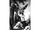 After his defeat of the prophets of Baal on Mount Carmel, Elijah `lay and slept under a juniper tree` until awakened by the angelic touch. An early photograph.